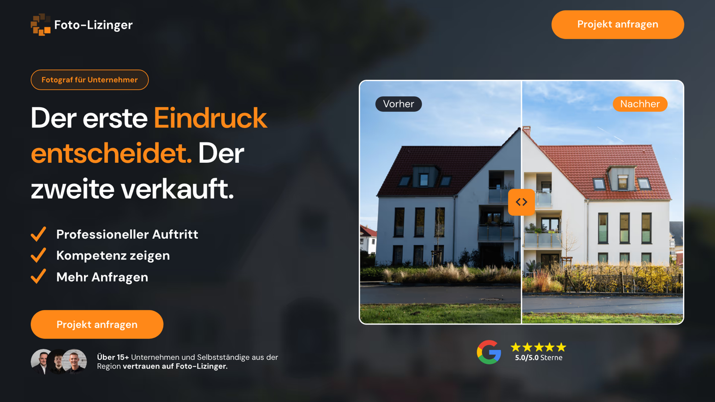 Landingpage von Foto-Lizinger, gebaut von Leadscape